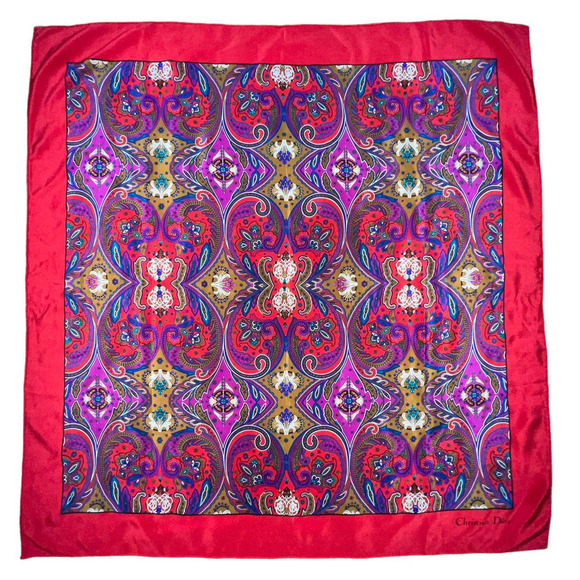 Christian Dior Vintage Paisley Pattern Scarf Multicolor Luxury 100% Silk - Picture 1 of 16